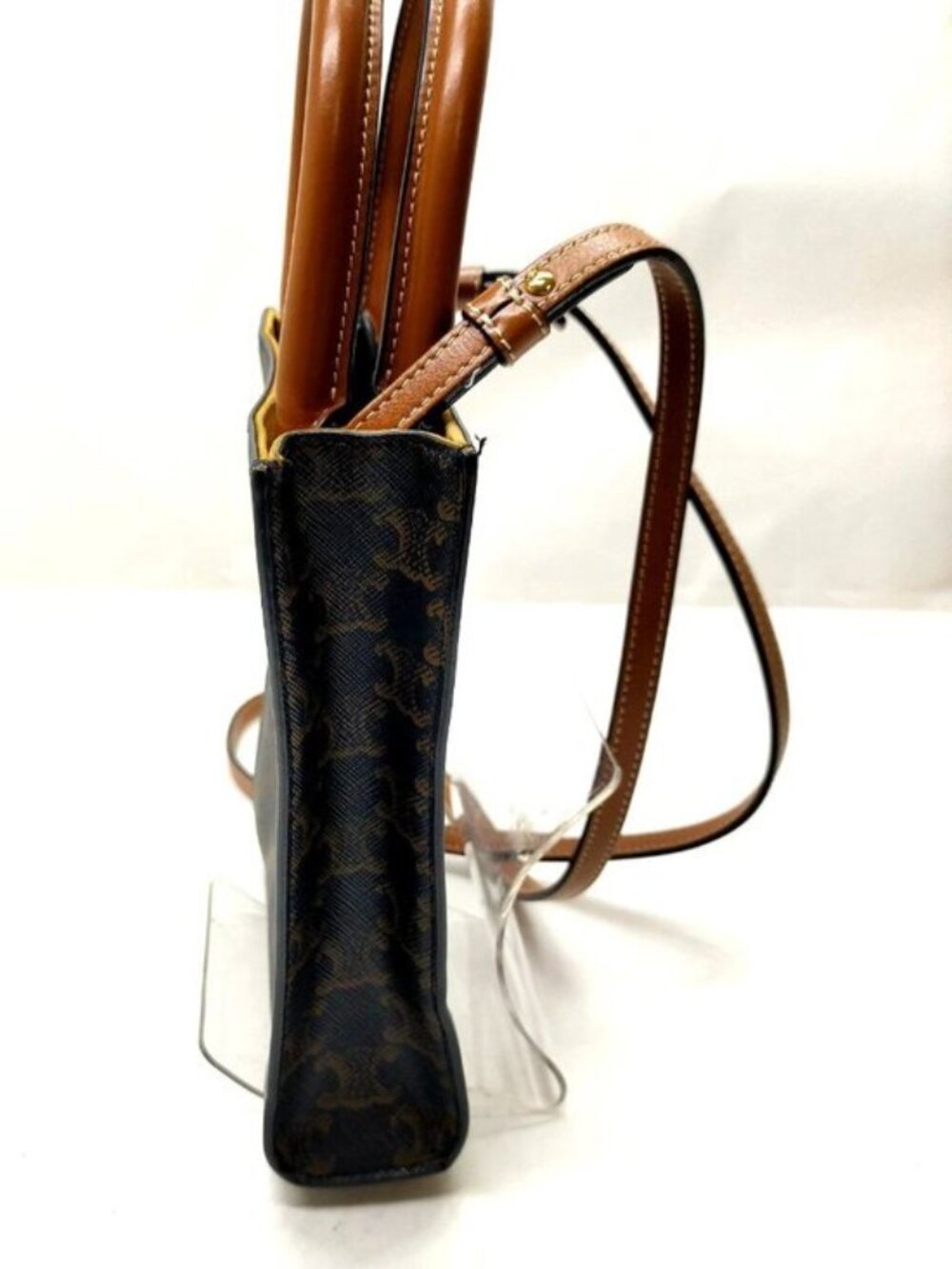 Authentic Celine Mini Vertical Cabas Triomphe Canvas Crossbody Tote Brown Logo - Picture 5 of 16